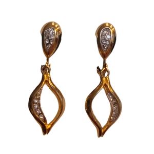 1960s Vintage Signed Clear Pave Rhinestone Drop Earrings Gold Tone Screwback